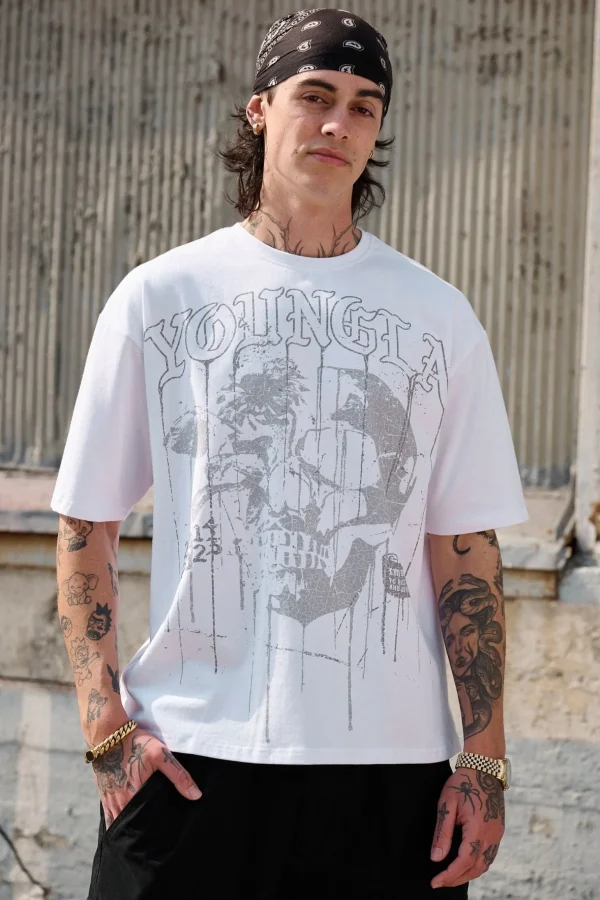 Youngla Shirts<4116-Floral Skull Tees