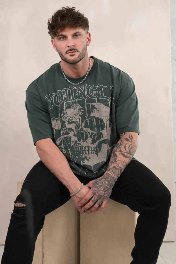 Youngla Shirts<4116-Floral Skull Tees