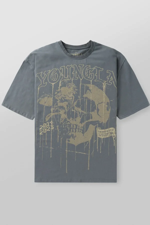 Youngla Shirts<4116-Floral Skull Tees