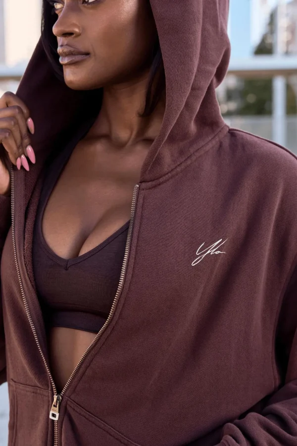 Youngla Outerwear<W519-Emblem Zip Up Hoodie