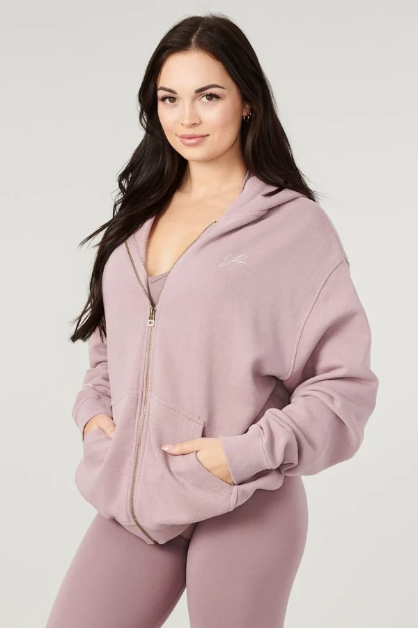 Youngla Outerwear<W519-Emblem Zip Up Hoodie