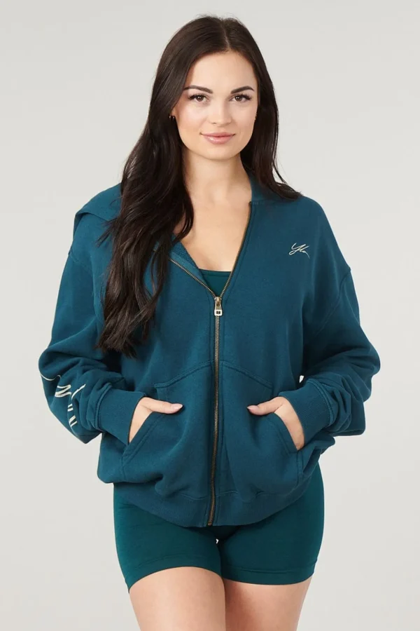 Youngla Outerwear<W519-Emblem Zip Up Hoodie