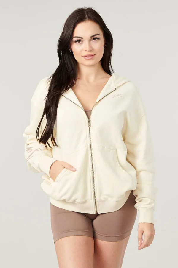 Youngla Outerwear<W519-Emblem Zip Up Hoodie