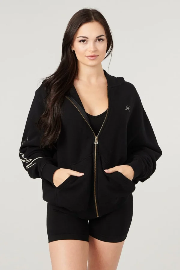 Youngla Outerwear<W519-Emblem Zip Up Hoodie