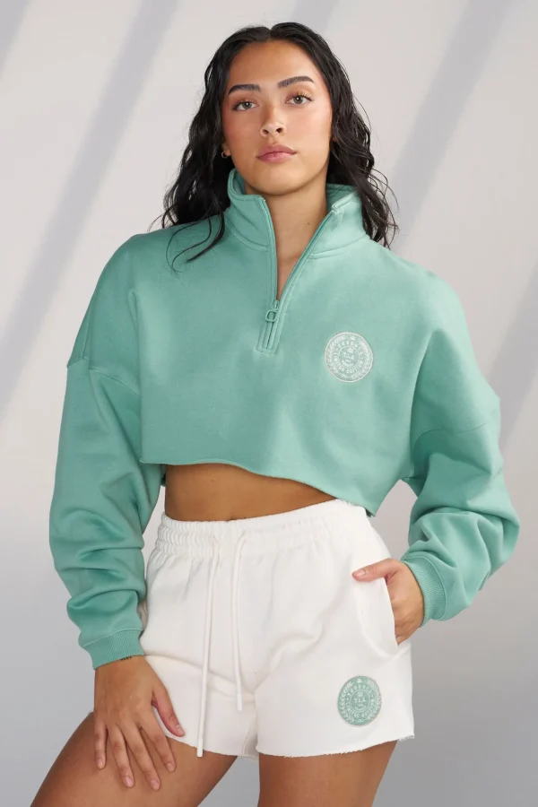 Youngla Outerwear<W525-Teddy Crop Quarter Zip