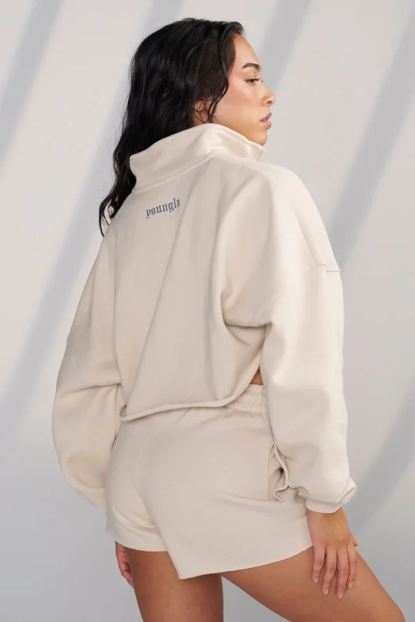 Youngla Outerwear<W525-Teddy Crop Quarter Zip
